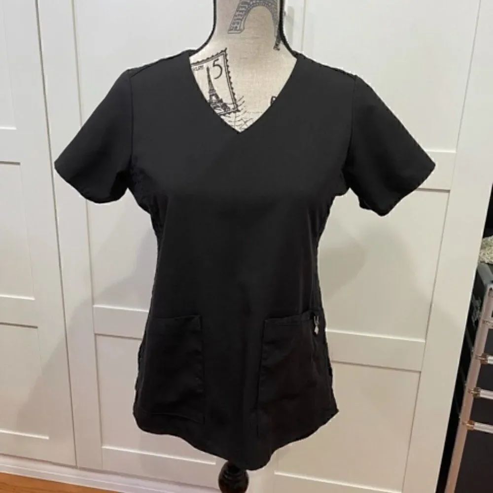 Vera Bradley Women's Size XS Black Scrub Top Front Pockets Nurse Uniform